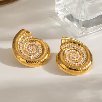 1 Pair Simple Series Retro Turtle Stainless Steel 18K Gold Plated Artificial Pearl Women Stud Earrings h5 Picture5