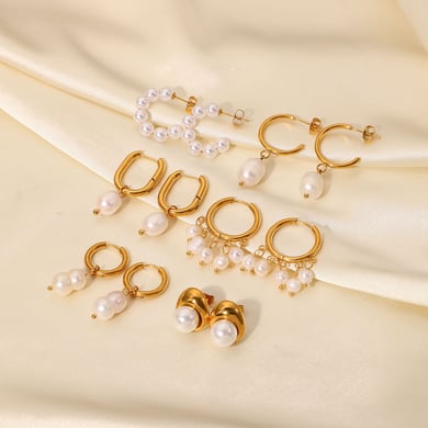 European and American INS style Internet celebrity same style 18K gold stainless steel earrings fashion personalized pearl earrings earrings women's jewelry h5 Picture4