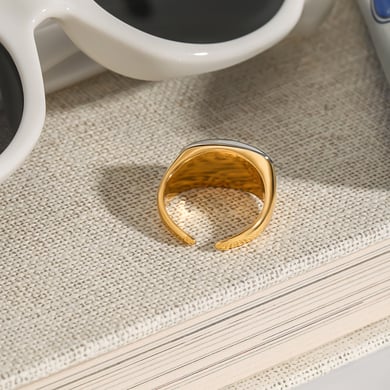 Anillos ajustables para mujer de acero inoxidable ovalado, color dorado, serie simple, Europa y América, 1 pieza h5 Imagen7