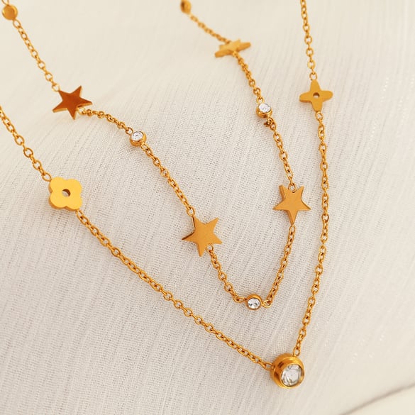 1 Piece Simple Series Simple Sun/Moon Stainless Steel 18K Gold Plated Rhinestone Women Pendant Necklaces 2