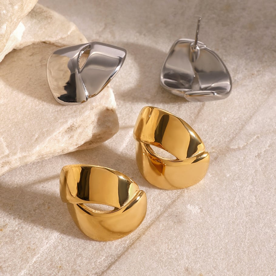 1 Pair Simple Series Daily Geometric Stainless Steel 18K Gold Plated Women Stud Earrings Picture3