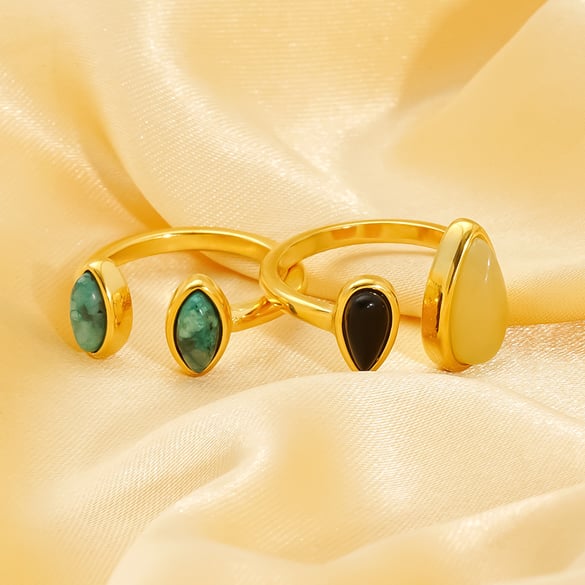 1 paire de bagues ajustables pour femme, série classique, style rétro, en acier titane plaqué or 18 carats 2