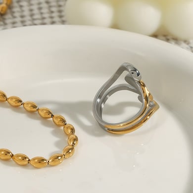 Anillos individuales de acero inoxidable irregulares de alta gama, color dorado, para mujer, serie simple, 1 pieza h5 Imagen9