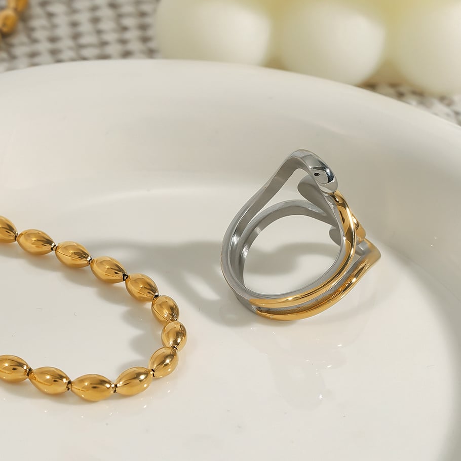 Anillos individuales de acero inoxidable irregulares de alta gama, color dorado, para mujer, serie simple, 1 pieza Imagen9