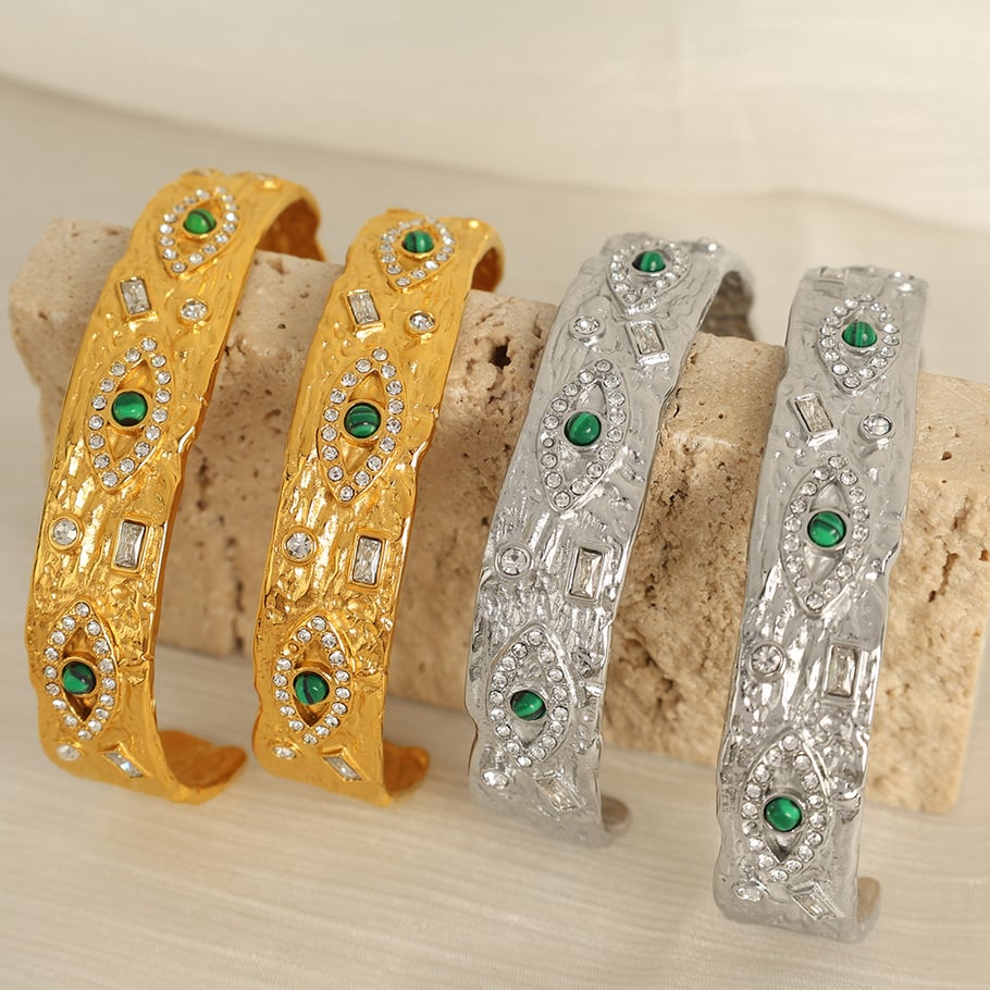 1 Piece Classic Series Retro Eye Stainless Steel 18K Gold Plated Zircon Women Bangles Picture3