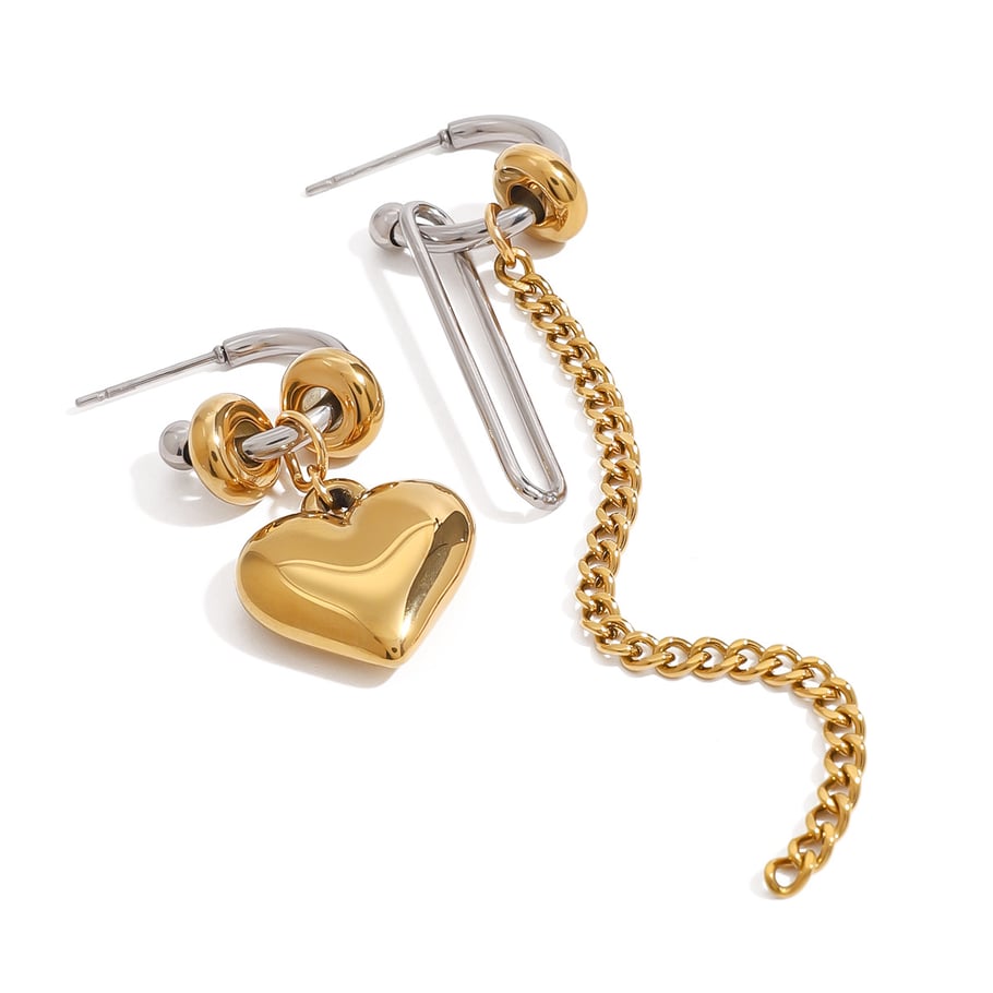 1 Pair Simple Series Asymmetric Heart Tassels Stainless Steel Gold and Silver Color Women's Drop Earrings Picture6