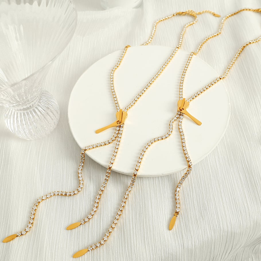 1 piece simple series simple tassel stainless steel gold plated zircon women chain necklaces h5Picture4