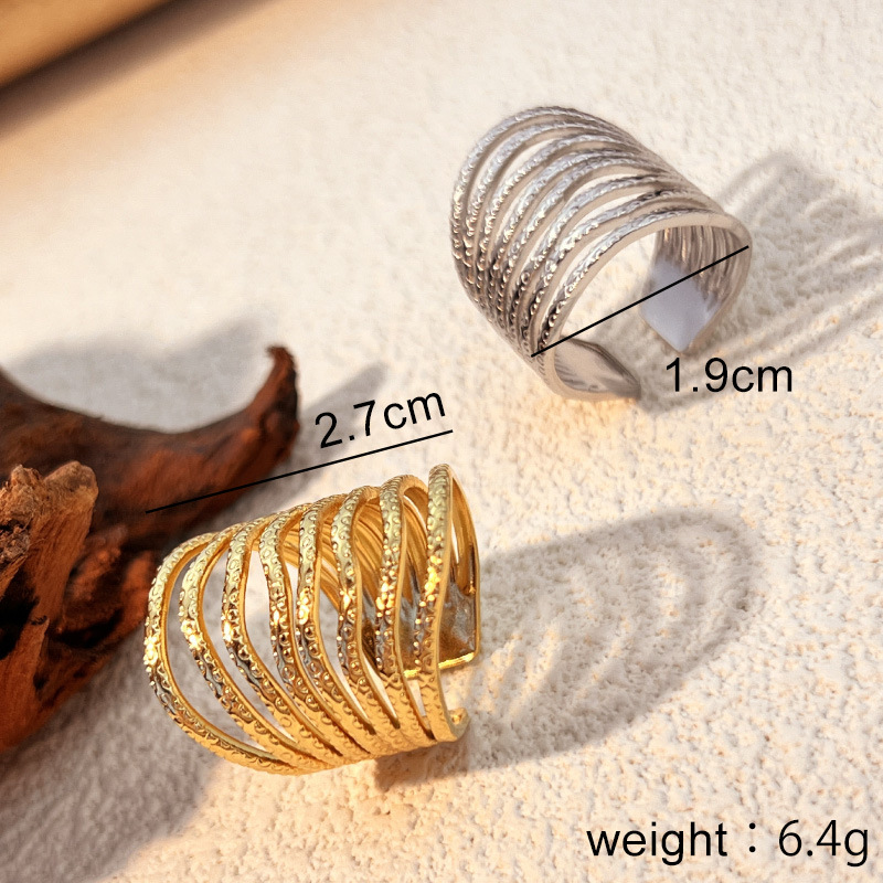1 Piece Simple Line Stainless Steel Gold Color Women's Adjustable Rings Picture5