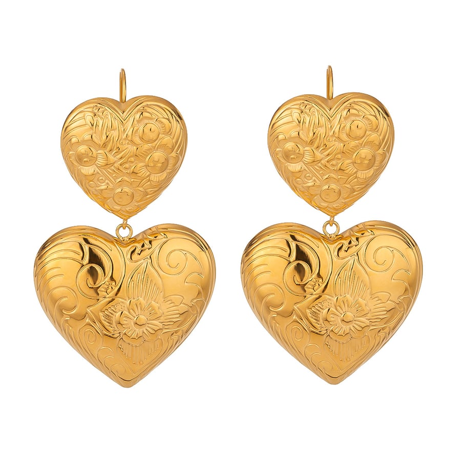 1 Pair Classic Series Retro Heart Stainless Steel 18K Gold Plated Women Drop Earrings Picture5