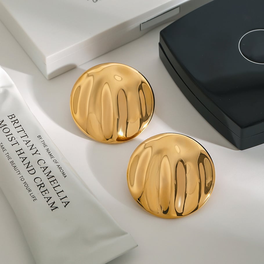 1 Pair Minimalist Series Water Ripple Pattern Stainless Steel Gold Color Women's Stud Earrings Picture9