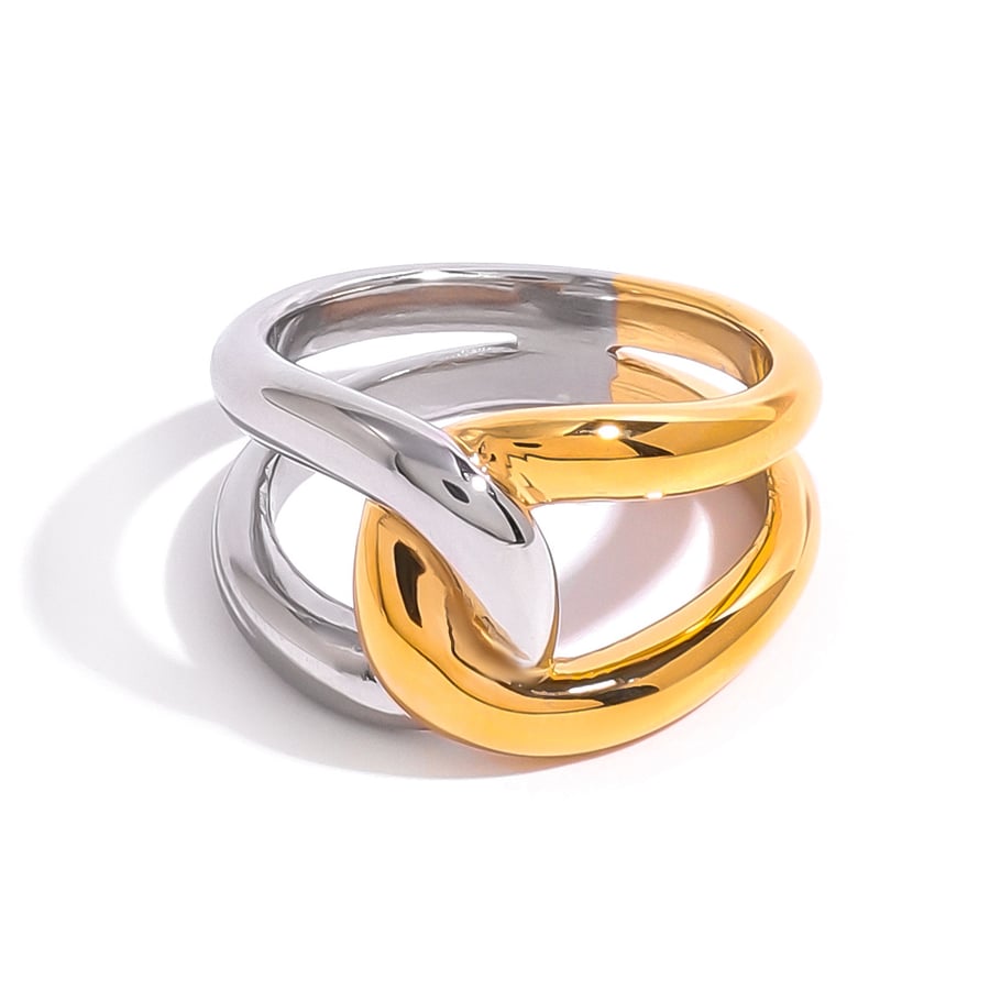 1 Paar Simple Series Einfacher geometrischer Edelstahl 18 Karat vergoldeter Damen-Einzelring Bild5