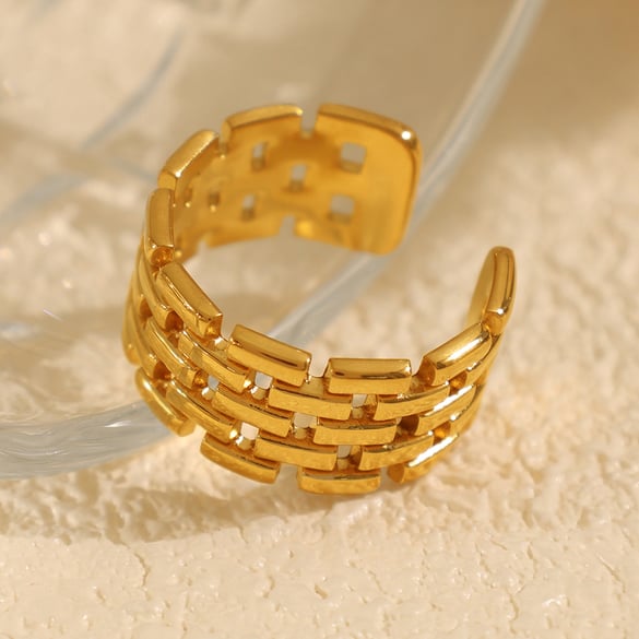 1 Pair Simple Series Retro Geometric Stainless Steel 18K Gold Plated Women Adjustable Rings 2