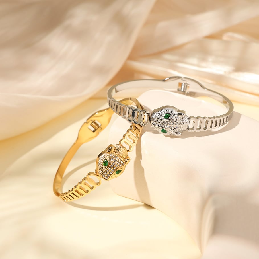 1 Piece Ornate Series Elegant Leopard Head Stainless Steel Gold Color Women's Bangles Picture5