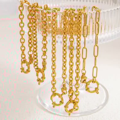 Collar de cadena para mujer, serie simple, clásico, de acero inoxidable de color sólido, chapado en oro de 18 quilates. h5 Imagen3