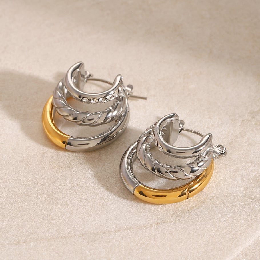 1 Pair Simple Series Daily Geometric Stainless Steel 18K Gold Plated Zircon Women Hoop Earrings Picture3