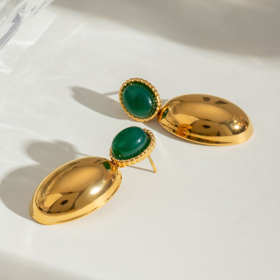 1 Pair Classic Series Chic Annular Stainless Steel Natural Stone Women's Drop Earrings Picture4