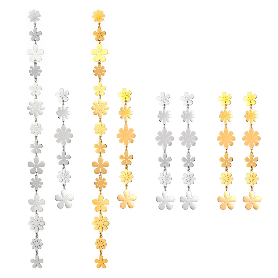 Europäische und amerikanische 18 Karat Gold Edelstahl kleine Gänseblümchen lange asymmetrische Ohrringe in leichten Luxus Gänseblümchen Quaste Anhänger Ohrringe Bild8