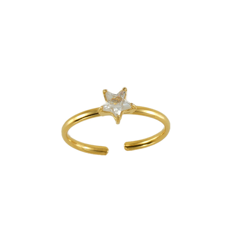 1 paio di anelli a forma di stella in zircone intarsiato in acciaio inossidabile transfrontaliero per donna, anello in titanio leggero di lusso per donna, anello regolabile Immagine6