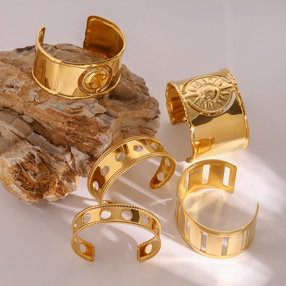 1 Paar Simple Series Casual Solid Color Edelstahl 18 Karat vergoldet Damen verstellbare Ringe Bild3