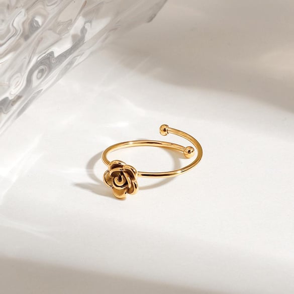 1 Adet Romantik Seri Ins Stil Çiçek Paslanmaz Çelik Altın Rengi Kadın Ayarlanabilir Yüzükler 2
