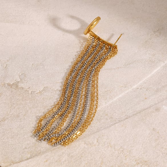1 Pair Classic Series Elegant Tassel Stainless Steel 18K Gold Plated Women Stud Earrings