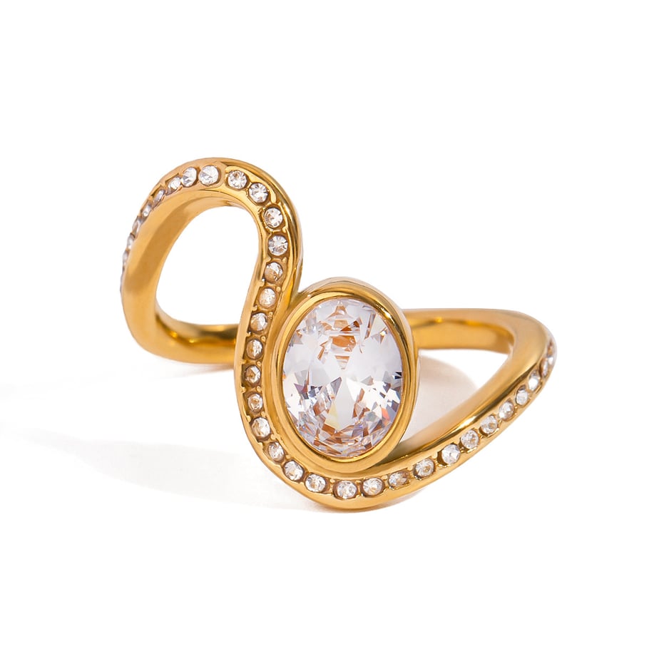 1 paio di anelli singoli da donna in acciaio inossidabile con strass placcati in oro 18 carati, semplici e geometrici, giornalieri Immagine7