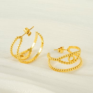 1 Pair Simple Series Daily Geometric Titanium Steel 18K Gold Plated Women Hoop Earrings h5 Picture5