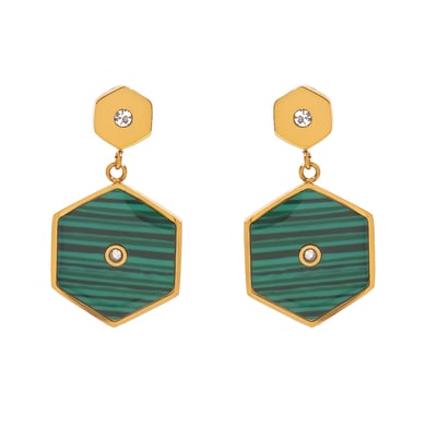 1 Pair Simple Series Elegant hexagon Stainless Steel 18K Gold Plated Rhinestone Women Drop Earrings h5 Picture8