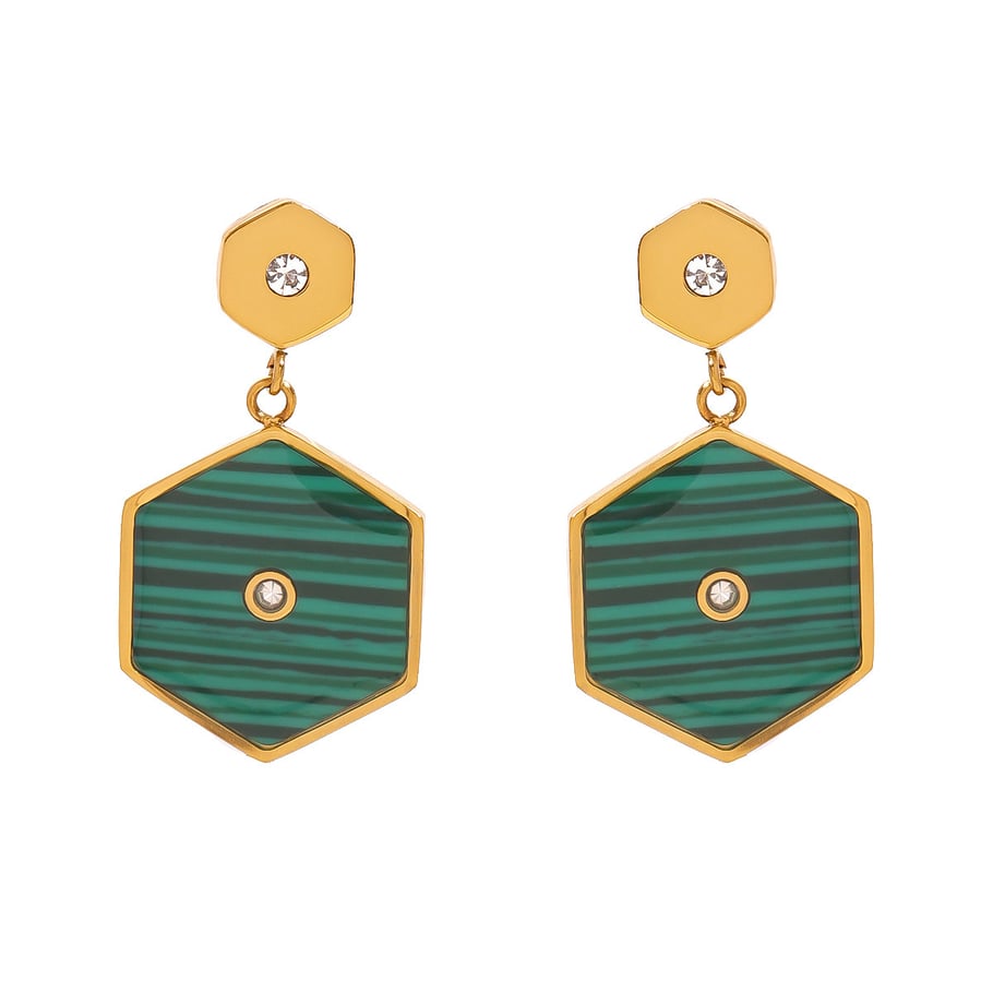 1 Pair Simple Series Elegant hexagon Stainless Steel 18K Gold Plated Rhinestone Women Drop Earrings Picture8