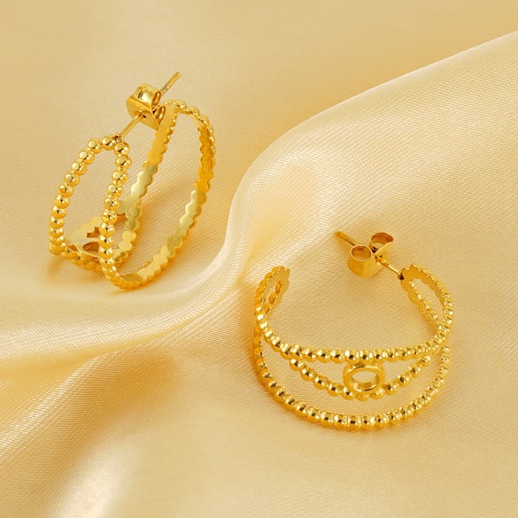 1 Pair Simple Series Daily Geometric Titanium Steel 18K Gold Plated Women Hoop Earrings 2