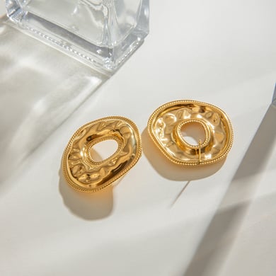 1 Pair Classic Series Elegant Annular Stainless Steel 18K Gold Plated Women Stud Earrings h5 Picture4