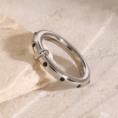 1 Pair Simple Series Simple Geometric Stainless Steel Rhinestone Women Single Rings h5 Picture4