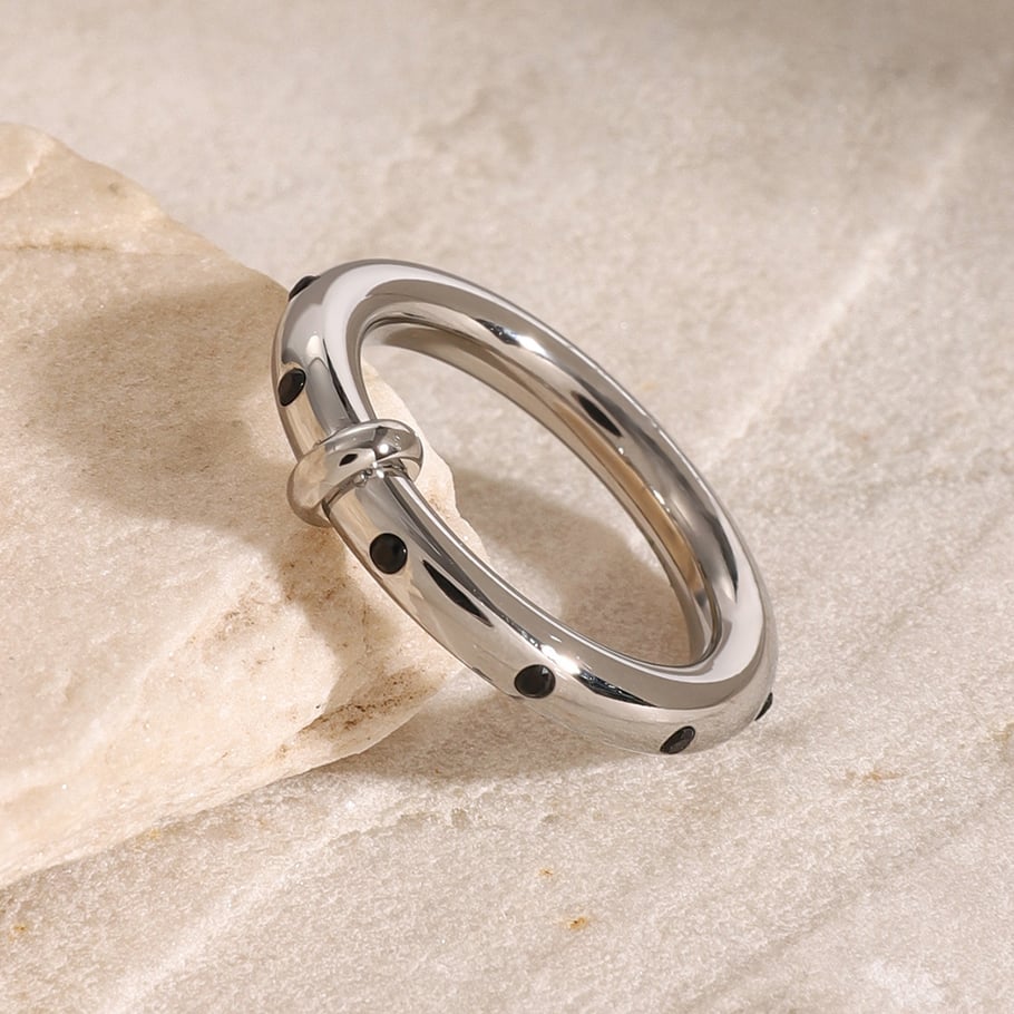 1 Pair Simple Series Simple Geometric Stainless Steel Rhinestone Women Single Rings Picture4