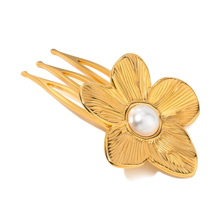 1 Paar Simple Series Ins Style Blume Edelstahl 18 Karat vergoldet Kunstperle Damen Haarspangen Bild6