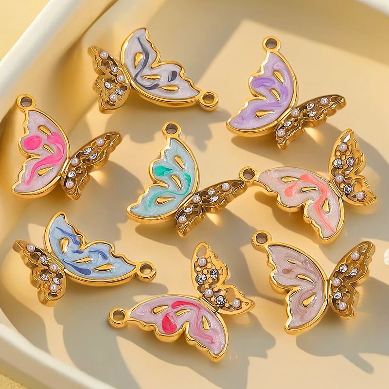 1 Stück Romantische Serie Süßes Tier Edelstahl Gold Farbe Strass Damen Anhänger h5Bild4