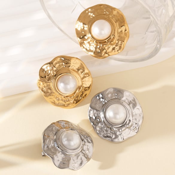 1 Pair Statement-making Series Retro Irregular Round Titanium Steel Gold Color Women's Stud Earrings 2
