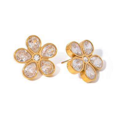 1 Pair Simple Series Retro Flower Stainless Steel 18K Gold Plated Women Stud Earrings h5 Picture5