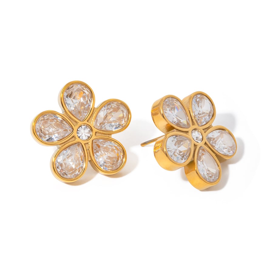 1 Pair Simple Series Retro Flower Stainless Steel 18K Gold Plated Women Stud Earrings Picture5