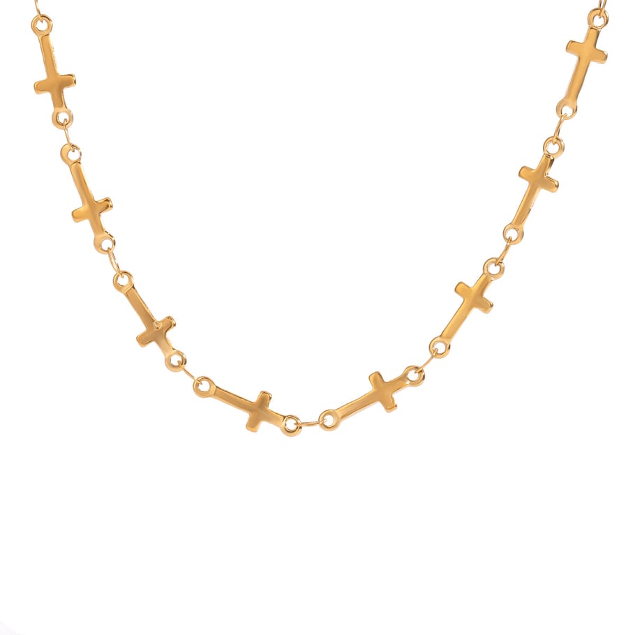1 Stück Simple Series Elegantes Kreuz Edelstahl 18 Karat vergoldet Damen Kettenhalsketten Bild6