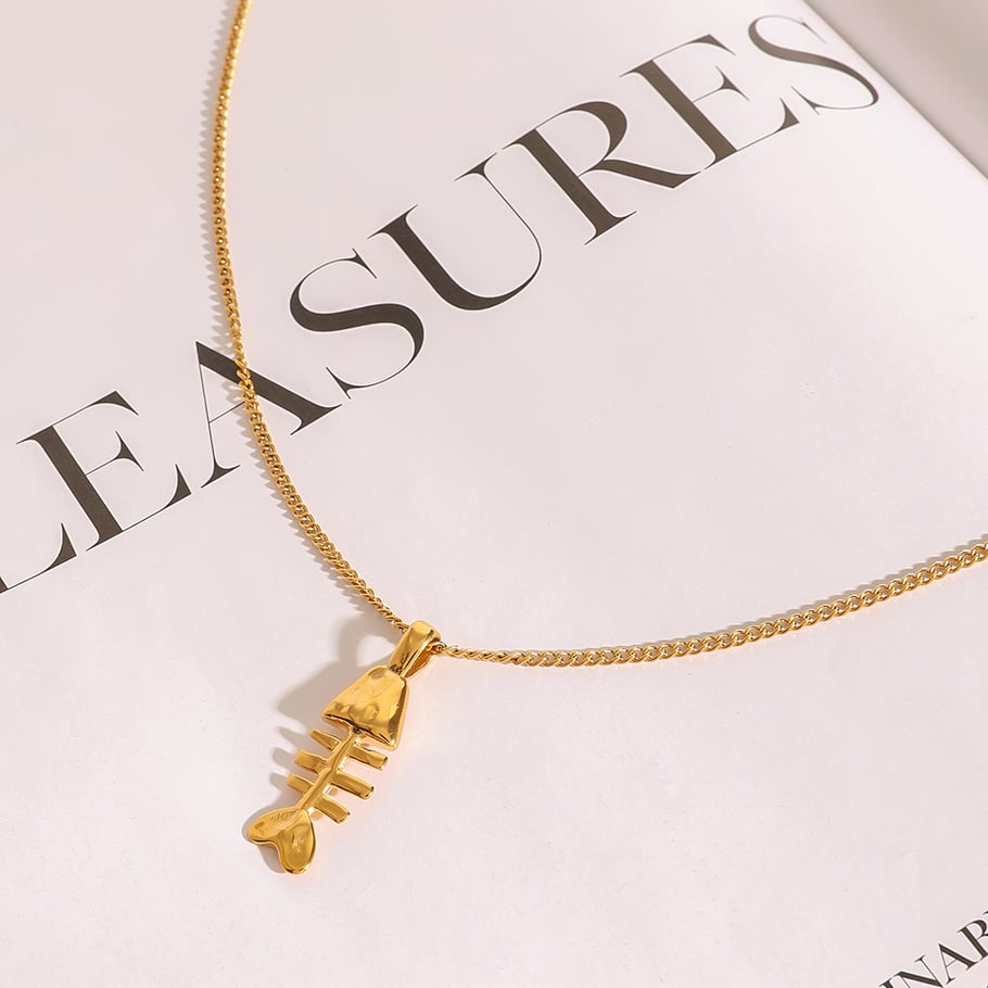 1 Piece Classic Series Funny Fishbone Stainless Steel Gold Color Women's Pendant Necklaces Picture3
