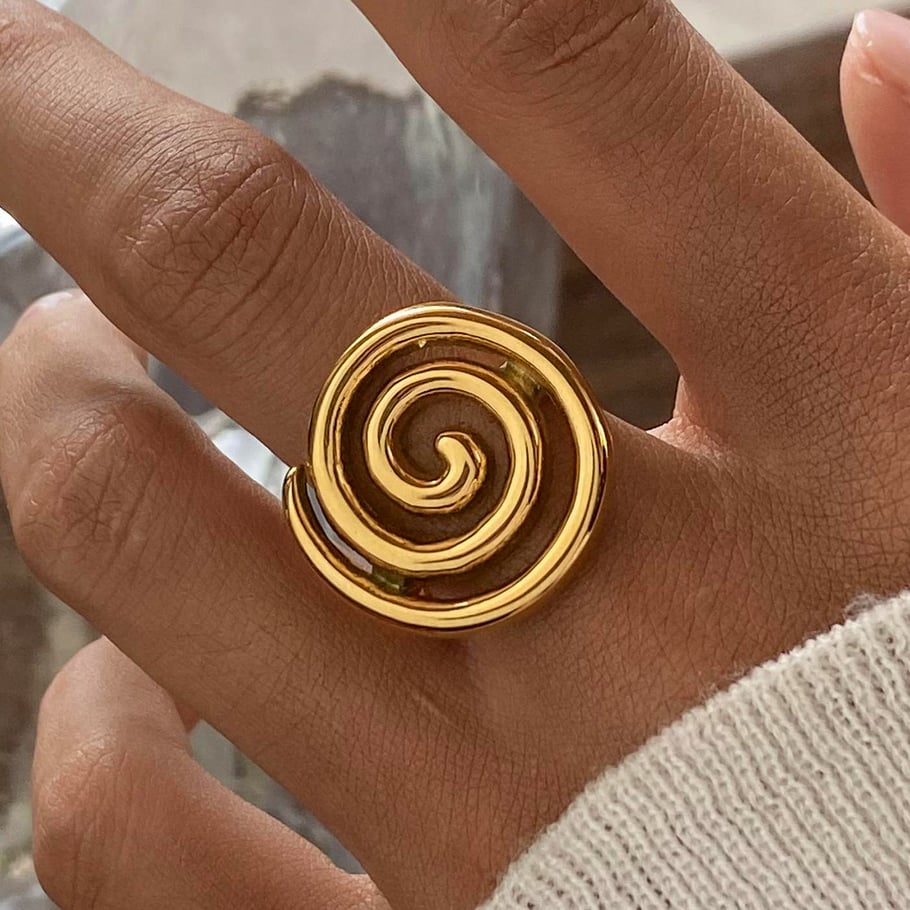 1 piece simple casual style thread shape stainless steel gold plated women's single ring h5Picture4