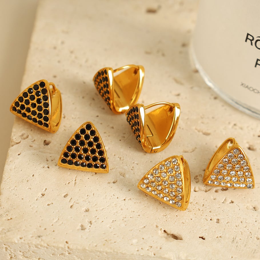 1 Pair Simple Series Simple Geometric Stainless Steel 18K Gold Plated Rhinestone Women Drop Earrings Picture3