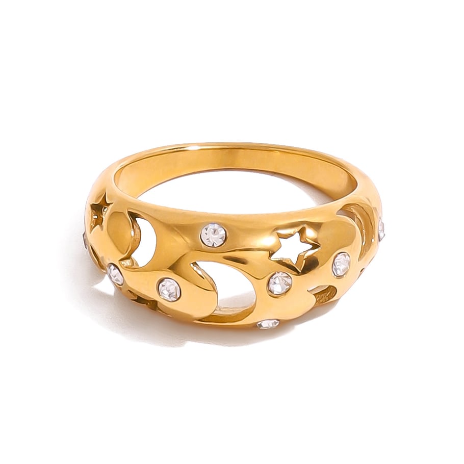 Anillos individuales de acero inoxidable dorados para mujer, de la serie lujosa de Europa y América, con diseño de luna. Imagen8