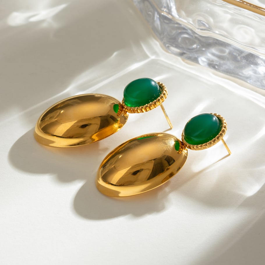 1 Pair Classic Series Chic Annular Stainless Steel Natural Stone Women's Drop Earrings Picture3