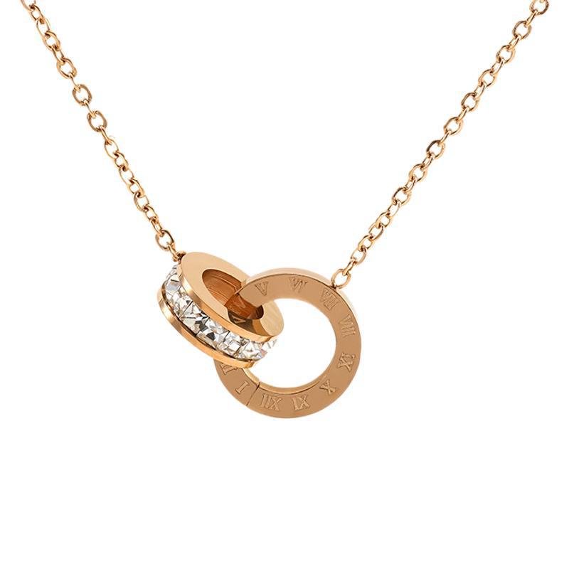 1 Piece Classic Simple Style Ring Shape with Roman Numerals Titanium Steel 18K Gold Plated Inlay Rhinestone Unisex Pendant Necklace Picture6