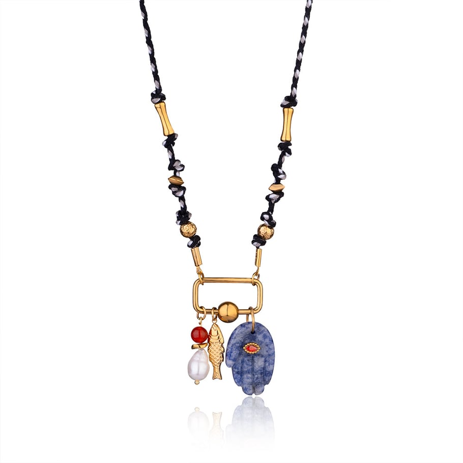 1 Piece Handcrafted Series Bohemian Hand Stainless Steel Gold Color Natural Stone Women's Pendant Necklaces Picture8