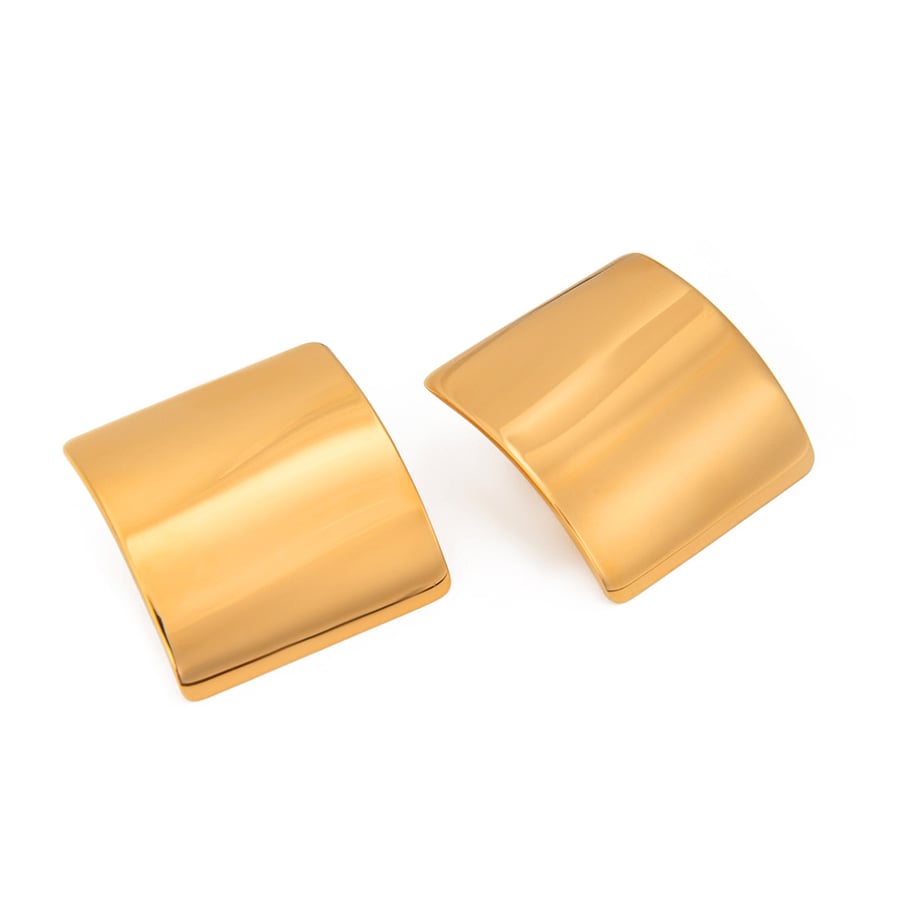 Boucles d&#39;oreilles convexes rectangulaires lisses en acier inoxydable or 18 carats de style INS transfrontalier européen et américain pour femmes Image5