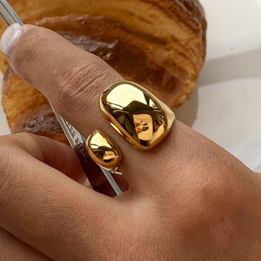 Anillos individuales de acero inoxidable irregulares de color dorado para mujer, serie simple de Europa y América, 1 pieza Imagen6