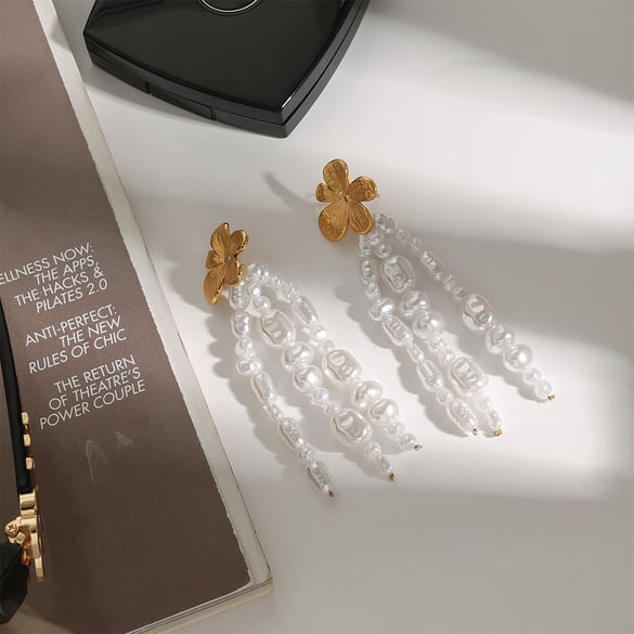 1 Pair Classic Series Elegant Flower Tassel Stainless Steel Gold Color Women's Drop Earrings