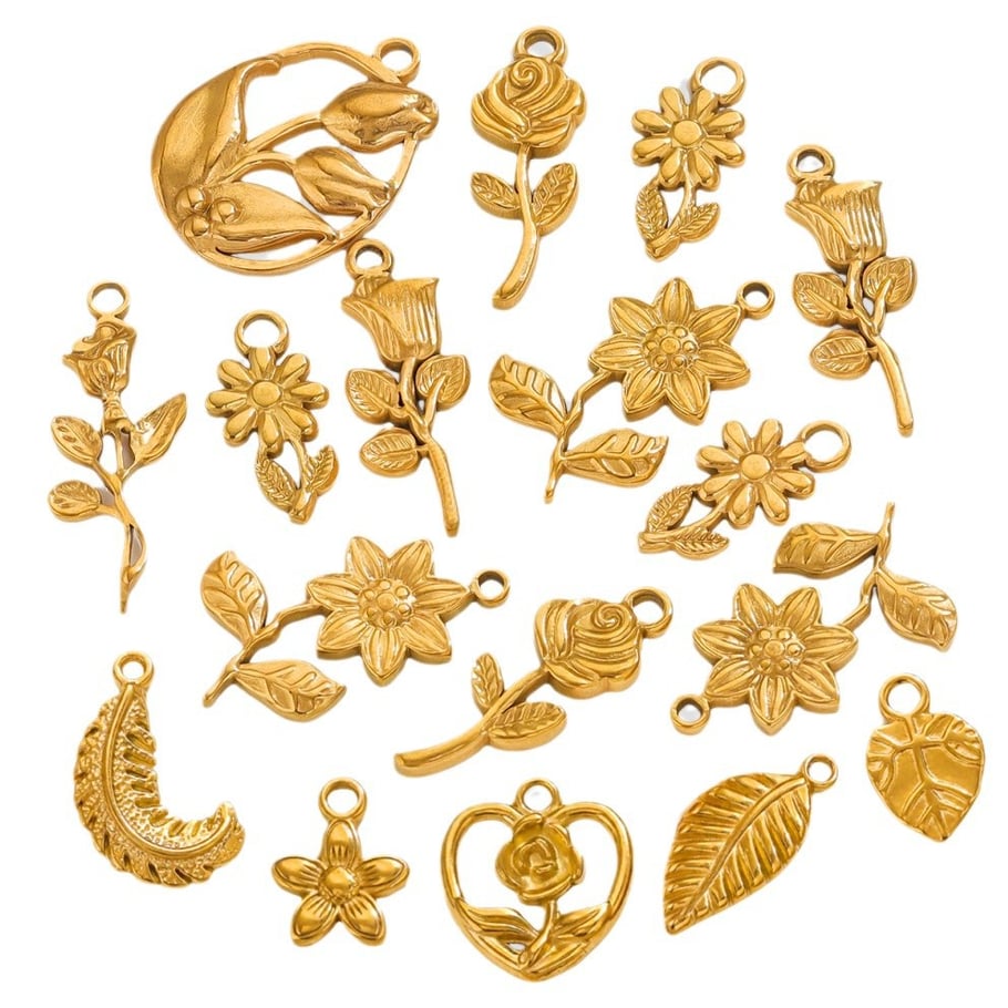 1 par de colgantes de acero inoxidable chapados en oro de 18 quilates con diseño de flores románticas para mujer Imagen6